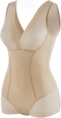 Women's Shapewear Bodysuit Tummy Control Backless Mesh Short Sheer Spandex V Neck Seamless X-Small Nude