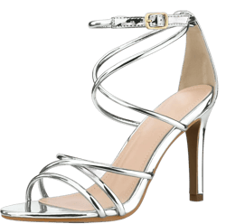 Perphy Women's Open Toe Strappy Criss Cross Straps Stiletto Heel Buckle Sandals Silver 6