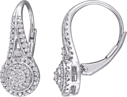 SuperJeweler Diamond Drop Earrings for Women, Nearly 1/2 Carat with Double Halo and Leverbacks, 3/4 Inch Stud Earrings, Elegant Diamond Jewelry Gift