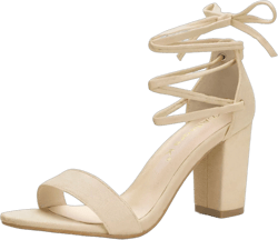 Allegra K Women's Sandals Solid Casual Summer Chunky Heels Lace up Sandals Beige 8