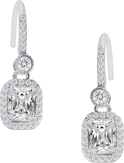 Cate & Chloe Athena 18k White Gold Plated Drop Earrings with Simulated Diamond Crystals for Women