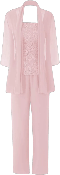 Mother of The Bride Dresses Pant Suits Lace Evening Formal Dress for Wedding Guest Groom Outfit Set Chiffon Jacket Women 20 Light Pink