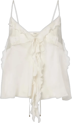 Chloé Women's White Ruffled Silk Charmeuse Top