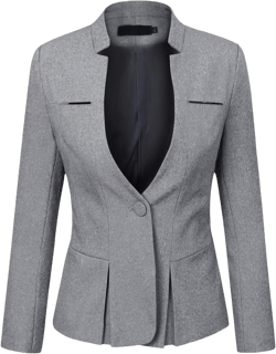 YYNUDA Womens Business Blazer Solid Ruffles Stand Collar Lightweight Office Work Jacket Coat XX-Large Light Gray