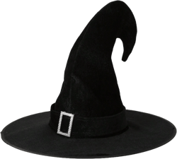 1pc Witch Hat For Women, Fashion Halloween Costume Witchy Hat, Square Buckle Decor Black Velvet Twisted Cap