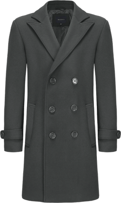 Men's Double Breasted Pea Coat Wool Blend Dress Jacket Peacoat Charcoal Small