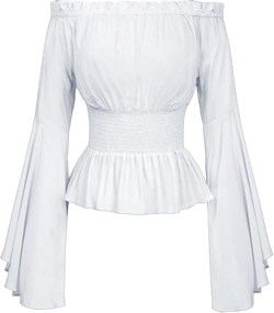 Womens Renaissance Long Sleeve Blouse Victorian Pirate Shirt Boho Tops Ruffle Smocked Waist Cosplay Costumes Large White