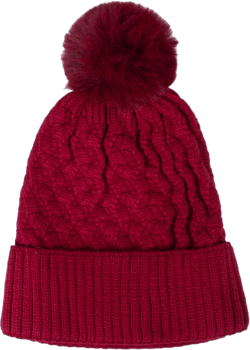 TheDapperTie Women's Red Solid Color 100% polyester Cable Knit Hat with pom