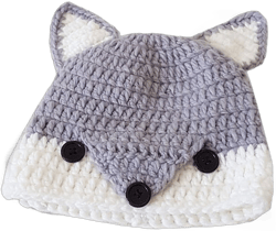 Children Cartoon Fox Ear Beanie Hat Winter Kids Handmade Knitted Cap Medium Grey