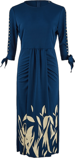 Women's Elegant Beaded Floral Print Midi Dress