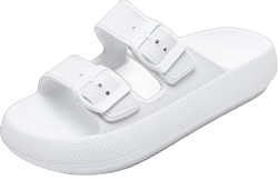 MW&FOFJR Women's Comfort Non-slip Slipper Double Buckle Adjustable EVA Flat Sandals 8 Wide White