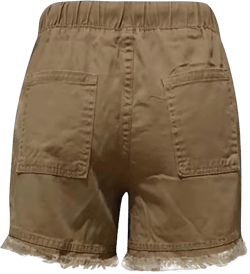 Womens High Waisted Denim Shorts Casual Baggy Trendy Short Pants Elastic Waist Drawstring Frayed Raw Hem Shorts XX-Large 10-khaki