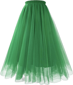 Tulle Skirts for Women Elastic High Waist Layered Long Skirts Ladies Elegant Mesh Flowy A-Line Party Maxi Tutu Skirts X-Large Green