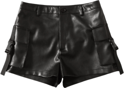 WDIRARA Women's High Waisted PU Leather Shorts Roll Hem Shorts with Pockets