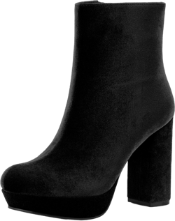 Allegra K Women's Round Toe Zip-Up Faux Velvet Block Heels Ankle Boots Black 9