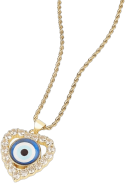 18k Gold Plated Devil's Eye Pendant Necklace, Simulated Diamond Necklace, Czech Diamond Necklace, The Third Eye Necklace Birthday Gift, Gold Necklace for Women (Zircon hollow heart shape)