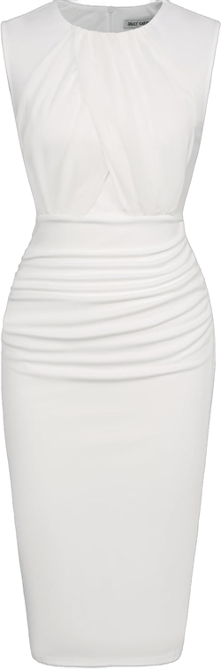 GRACE KARIN Women's Ruched Bodycon Dress Summer Sleeveless Front Drape Patchwork Crew Neck Midi Cocktail Dress X-Large Ivory