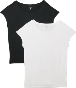 Amazon Essentials Women's Jersey Standard-Fit Short-Sleeve Boat-Neck T-Shirt, Pack of 2 X-Small Black/White