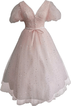 Xijun Women's Sparkle Starry Tulle A Line Puffy Sleeve Prom Dresses with Slit Formal Evening Party Gowns 20 Plus Light Pink Tea-length Style