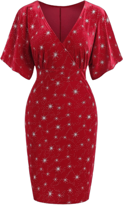 Rosegal Womens Plus Size Semi Formal Evening Silver Stamping Starry Bodycon Surplice Front Short Sleeve Velvet Party Dress Red_1 5X