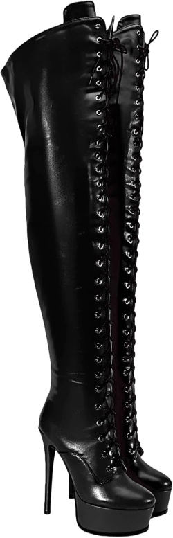 Fandimeier Women's Plus Size Thigh High Boots Over The Knee For Women Zipper Unisex Patent Leather Platform Shoe 6 Cross Lace Up Black
