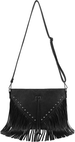Black Fringe Purse Crossbody Bag for Women, Vintage Stud Large Fringe Crossbody Purse, Boho Shoulder Purse with Fringe