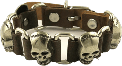Mens Biker Brown Buckle Leather Gothic Skull Bracelet