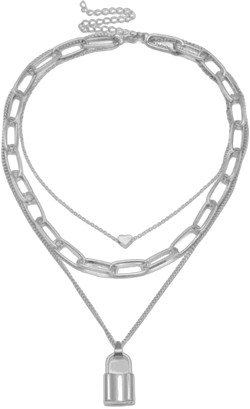 ONLYJUMP Stacked Lock Necklaces for Women Black Lock Chains Heart Grunge Layered Necklace Chunky Necklaces Stylish Minimalist Pendant Lock Necklace Silver