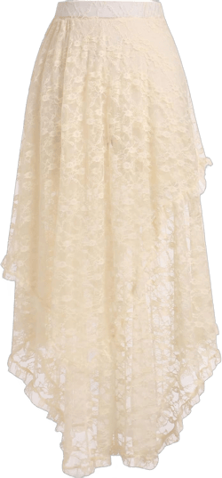 ABAFIP Women's High Waist Sheer Lace Tulle Floral Long Skirt Layered Asymmetrical Transparent Midi Skirts Small Apricot