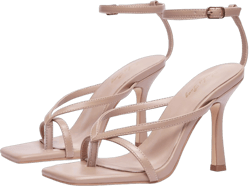 Elisabet Tang Womens Square Toe Heeled Sandals,4.3 inch Square Toe Thong Strappy Ankle Strap Stiletto Heel Sandals Wedding Dress Party Shoes 11 Nude