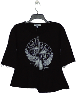 William Rast Womens Harmony Casual Music Graphic T-Shirt Black L
