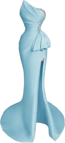 Strapless Satin Long Evening Gowns for Women 2024 Beaded Sleeveless Ruched Mermaid Long Prom Dresses with Slit 24 Plus Sky Blue