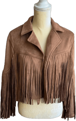 Sincerely Jules Womens Fringed Midwest style Jacket Sz XS New suede look Tan
