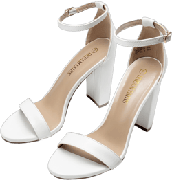 BURUDANI Women Ankle Strap Open Toe Chunky High Heel Sandals Wedding Party Heel Shoes WHITE/PU Size 7