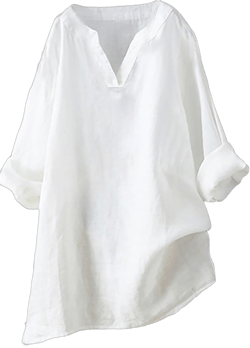 Generic Cotton Linen Shirts for Women 3/4 Length Sleeve Tops Dressy Loose Fit V Neck T Shirts Plus Size Summer Tunics 2024 White Large