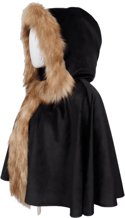 Joukavor Medieval Hooded Cape Shawl with Viking Fur Collar for Women Black