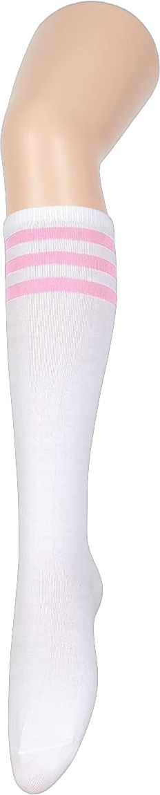 Passionate Adventure Old School Knee High Socks for Women Elastic Three Stripes Soccer Socks for Dance Cheerleader White Pink One Size