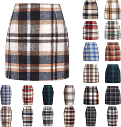 Plaid Skirts for Women High Waist Wool Mini Pencil Skirt Casual Bodycon Flannel Skirts 2024 Fall Winter A Line Skirt 01 Brown X-Large