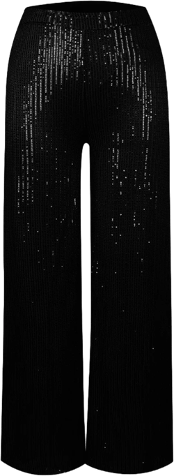 KDDYLITQ Sequin Flare Pants for Women's High Waist Stretch 1980s Sparkle Bell Bottoms Black M