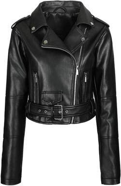 Fridja Women's Cropped Faux Leather Jacket Long Sleeve Zipper Short Coat with Belt Bomber Motorcycle Jackets with Pockets Black Large