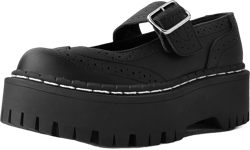 T.U.K. Black TUKskin™ Double Decker Mary Jane Shoes for Women, Round Toe Ankle Strap Platform Chunky Heel