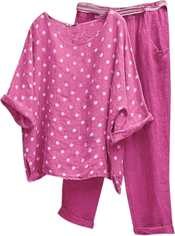 Plus Size Summer Outfits for Women 2024 Cotton Linen Short Sleeve Tops Suits Straight Capri Pants 2 Piece Beach Sets 5X-Large Hot Pink-1