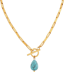 MINACHI Women's Waterproof Stainless Steel Chain Necklace with Created Turquoise Pendant