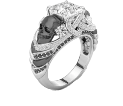 3.2 Ct Princess Cut White Diamond Gothic Skull Face Heart Braided Design Two Tone Wedding Engagement Ring for Women in 925 Sterling Silver Two Tone Gold Finish (Two Tone Gold Finish, 4.5)