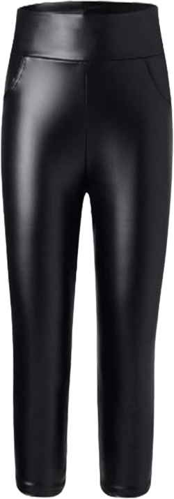 Girls Black Faux Leather Cropped Leggings