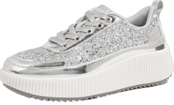 LUCKY STEP Women's Platform Sneakers Rhinestone Fashion Chunky Casual Sparkly Retro Braided Walking Shoes 8.5 Silver Glitter