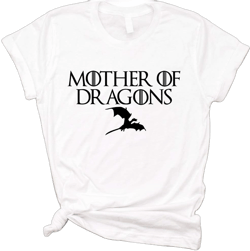 ANRevelinCN Unisex Cotton Round Neck Short Sleeved T-Shirts Mother of Dragons T-Shirts Game of Thrones Large White