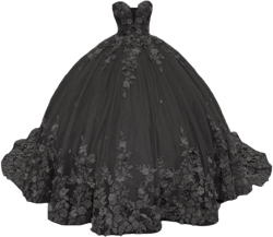 XYAYE Women's Sweetheart Quinceanera Dresses Ball Gowns 3D Flower Lace Prom Dress Strapless Tulle Sweet 15 16 Dress XY071 12 Black