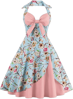Women Vintage Polka Dot 1950s Rockabilly Halter Audrey Dress Retro Floral Evening Cocktail Swing Dress Small Pale Pink