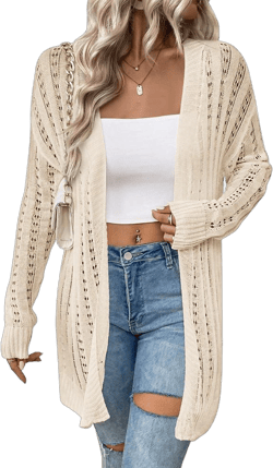 Womens Above Knee Cardigan Fall Sweater Open Front Ribbed Long Sleeve Lightweight Sweater Longline Cardigan,Beige - L